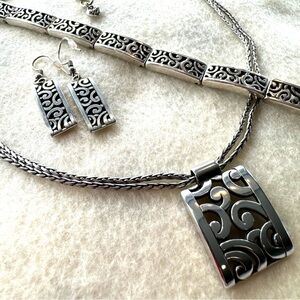 Brighton Deco Lace 3 pc Bracelet Necklace & Earring Set Silver Art Deco Inspired